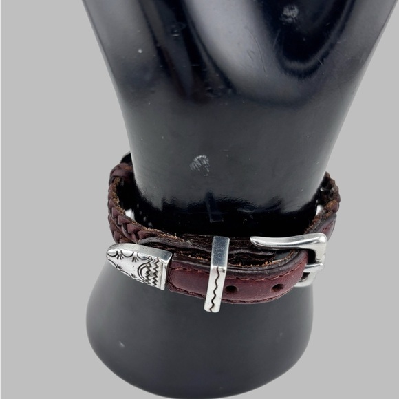 Brighton Silver and Brown Leather Bracelet Weave Leather Strap Brown Strap - Picture 3 of 5